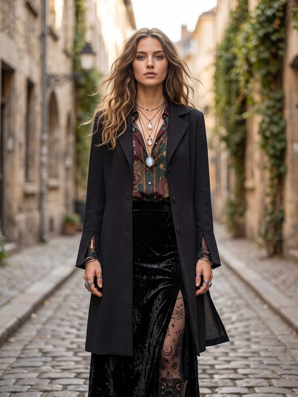 Vintage Jessica Black Longline Duster Tunic Jacket Whimsigoth Office Siren